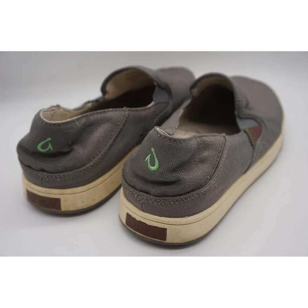 OluKai Kahu Shoes Gray Canvas Slip On Casual Cushioned Mens Size 9.5 US EU 42.5
